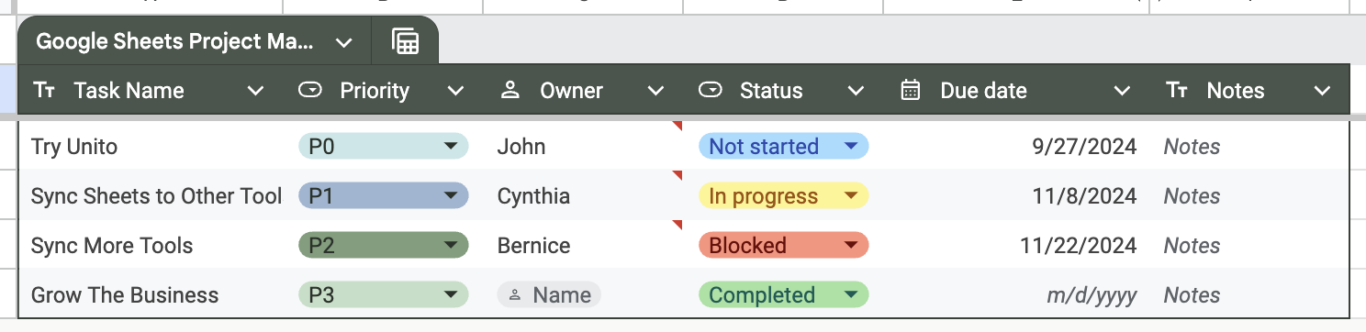 Google Sheets project management